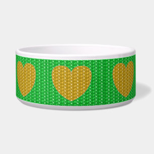 Dog Bowl Green Gold Heart Glitter