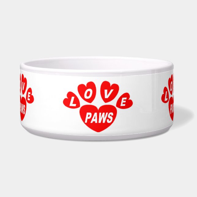 Dog Bowl Love Paws Hearts Red (Front)