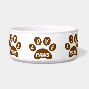 Dog Bowl Love Paws on Paws Brown