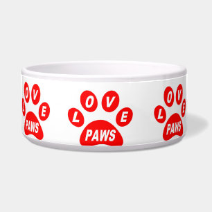 Dog Bowl Love Paws on Paws Red