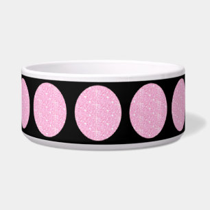Dog Bowl Pink Glitter Circles On Black