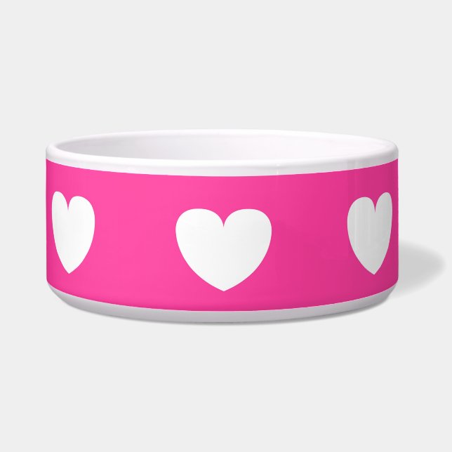 Dog Bowl Pink With White Heart (Front)