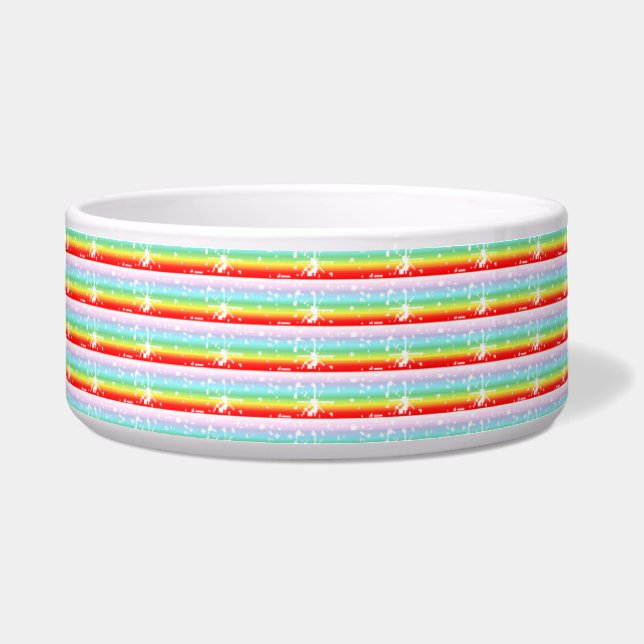 Dog Bowl Red Pink Blue Striped (Front)