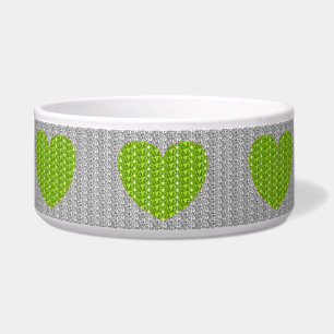 Dog Bowl Silver Lime Green Heart Glitter