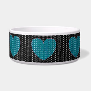 Dog Bowl Turquois Heart Glitter