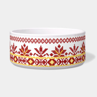 Dog Bowl Ukrainian Cross Stitch Red