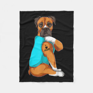Dog Boxer I Love Mum Tattoo Apparel Dog Mum Gifts Fleece Blanket