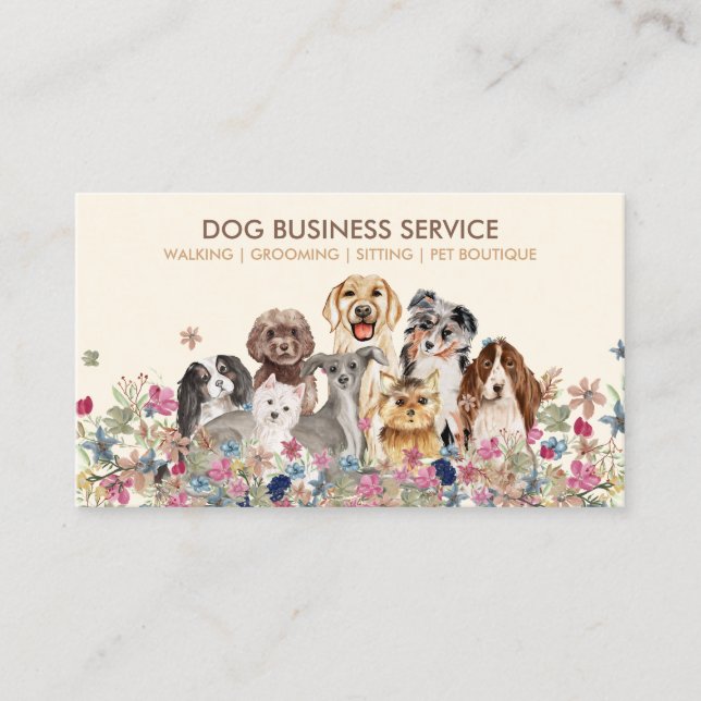 Dog Breed Multiple Pet Sitting Business Card (Front)
