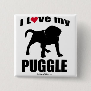 "DOG BREED" - PUGGLE - "I LOVE MY PUGGLE" 15 CM SQUARE BADGE