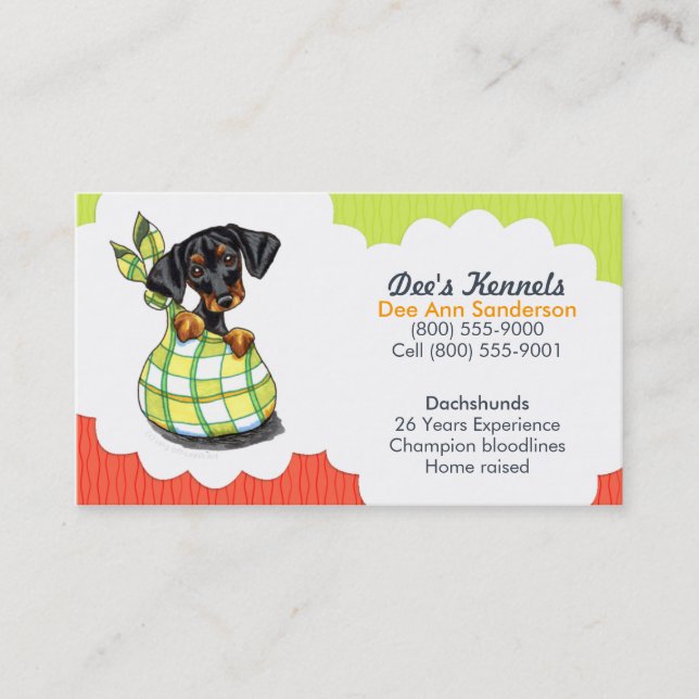 Dog Breeder Dachshund Puppy Tomato Lime Business Card (Front)