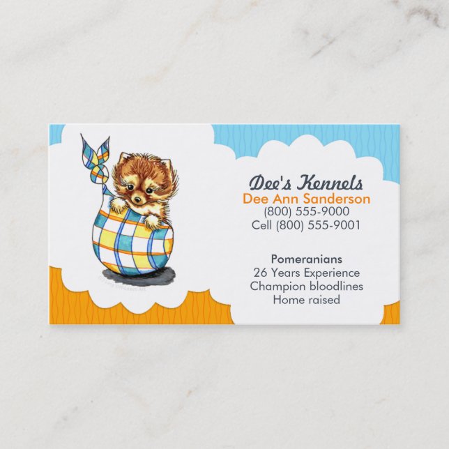 Dog Breeder Pomeranian Puppy Blue Citrus Business Card (Front)