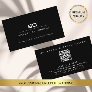 Dog Breeder QR Code Kennel Monogram BLACK & WHITE Business Card