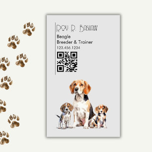  Dog Breeder Trainer Cute Beagle QR Code Canine  Magnetic Business Card