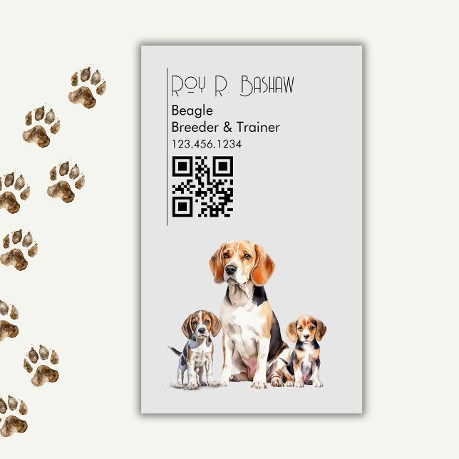  Dog Breeder Trainer Cute Beagle QR Code Canine  Magnetic Business Card (Creator Uploaded)