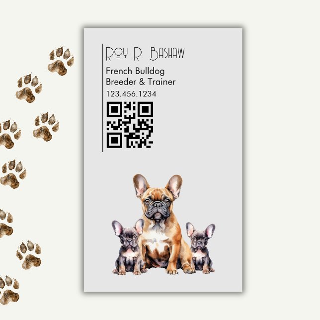 Dog Breeder Trainer French Bulldog QR Code Canine  Magnetic Business Card (Creator Uploaded)
