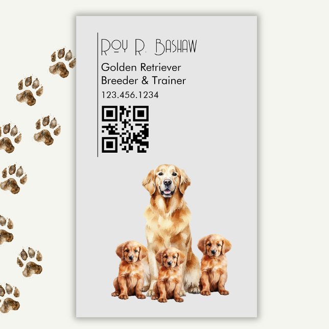 Dog Breeder Trainer Golden Retriever QR Code  Magnetic Business Card (Creator Uploaded)