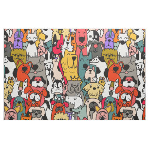Dog Breeds Bright Colour Seamless Fabric