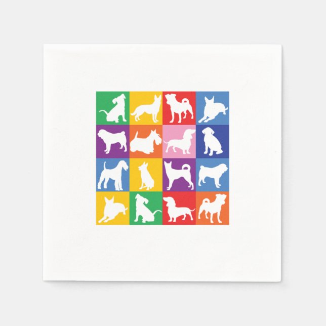 Dog Breeds Pop Art Retro Dogs Owner Pet Puppy Gift Napkin (Front)