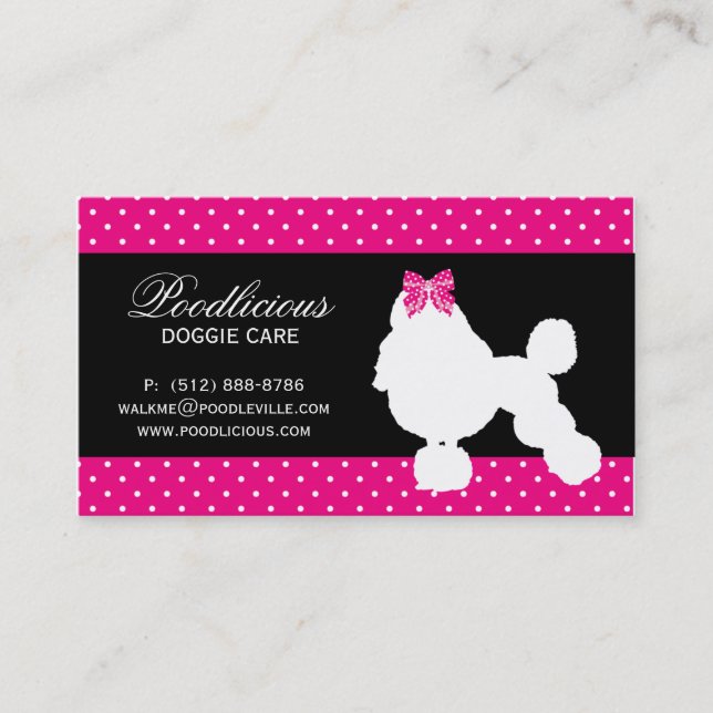 Dog Business Card Poodle Cute Polka Dot Pink (Front)