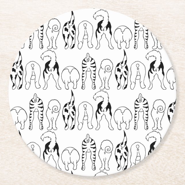 Dog Butts Pattern Round Paper Coaster (Front)