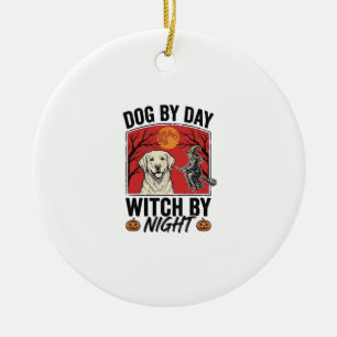 Dog By Day Witch By Night Vintage Halloween Dog De Ceramic Tree Decoration
