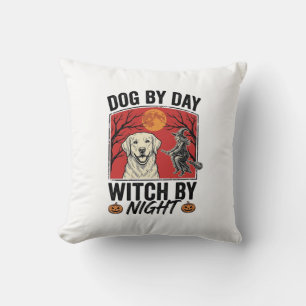 Dog By Day Witch By Night Vintage Halloween Dog De Cushion