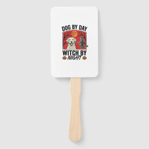 Dog By Day Witch By Night Vintage Halloween Dog De Hand Fan