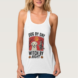 Dog By Day Witch By Night Vintage Halloween Dog De Singlet