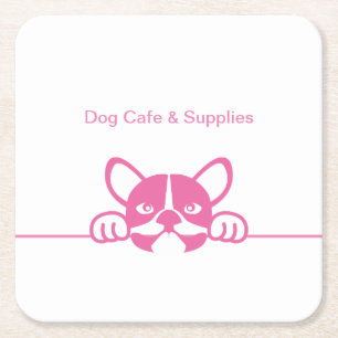 Dog Cafe & Supplies Square Paper Coaster