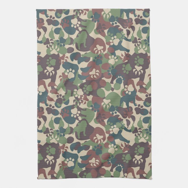 Dog Camouflage Pattern Tea Towel (Vertical)