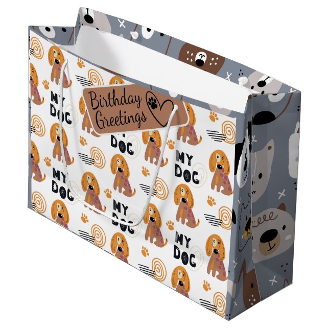 Dog cartoon illustrated seamless pattern large gift bag (Front Angled)