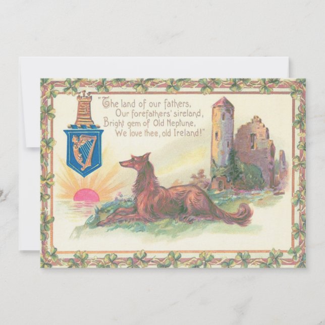 Dog Castle Harp of Erin Shamrocks Invitation (Front)