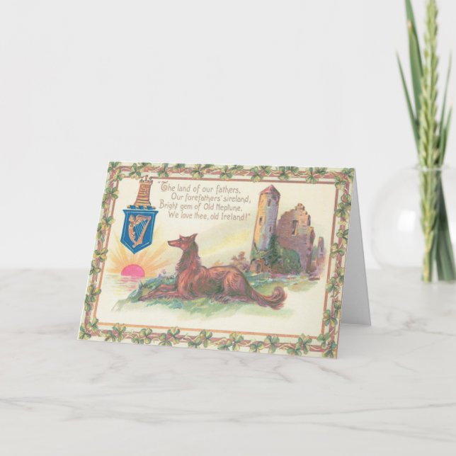 Dog Castle Shamrock Harp of Erin Sun Card (Front)