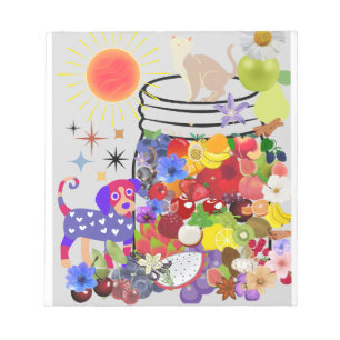 dog, cat, and fruits and flowers notepad
