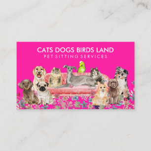 Dog Cat Bird Hotel Sofa Pet Sitting pink floral Business Card