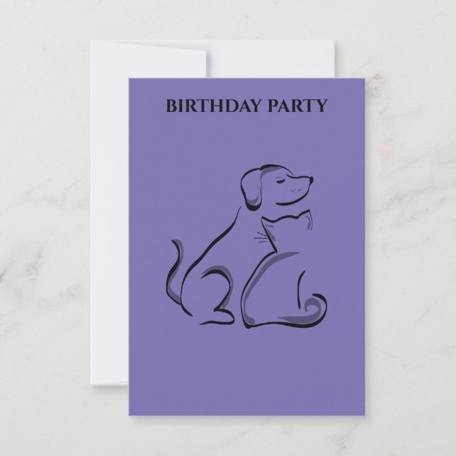 "DOG & CAT BIRTHDAY INVITATIONS PERSONALIZED. (Front)