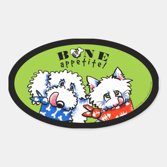 Dog Cat Bone Appetit! Pet Gourmet Olive Oval Sticker (Front)
