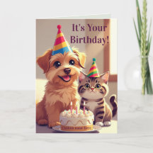 Dog & Cat Cute Birthday Card