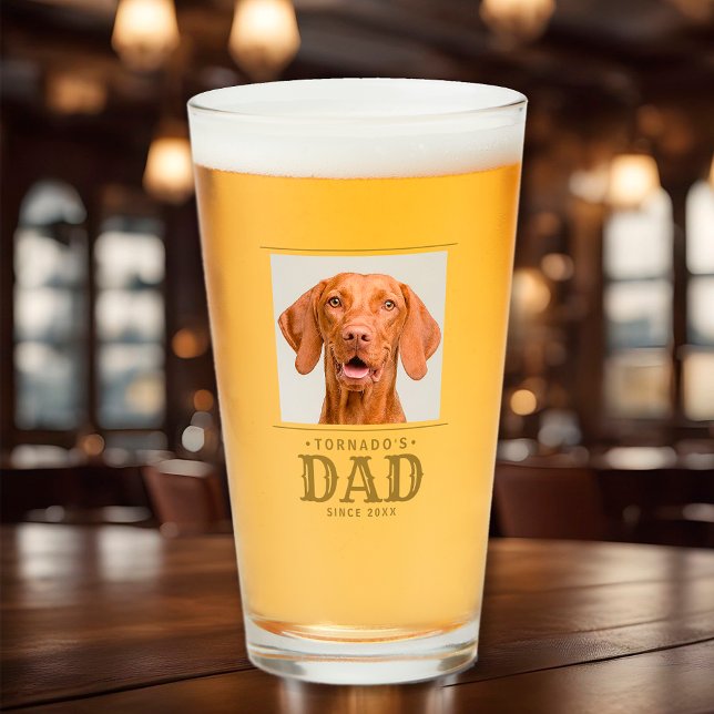 Dog Cat Dad Gift Custom Pet Photo & Name Glass (Pet Dog Cat Dad Custom Photo Glass)