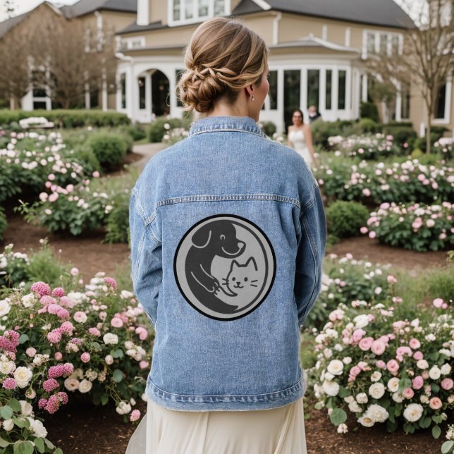  dog & cat friendship  denim jacket (Wedding Back)