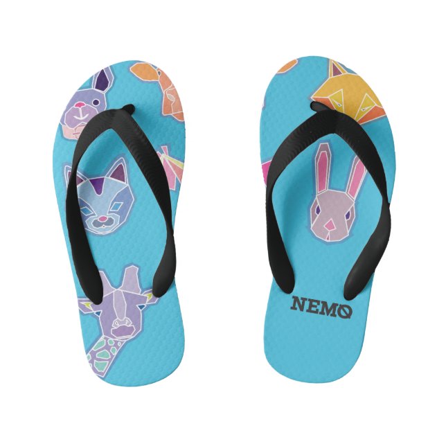 dog cat giraffe horse fox and rabbit kid's jandals (Footbed)