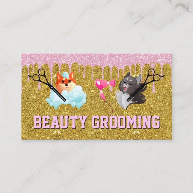 Dog Cat Grooming and Bathing Business Card (Front)
