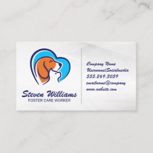 Dog Cat Heart Logo Animal Services Business Card