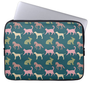 Dog Cat Horse Animal Silhouettes Pattern Laptop Sleeve