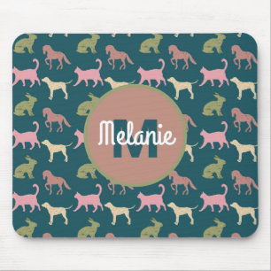 Dog Cat Horse Animal Silhouettes Pattern Mouse Pad