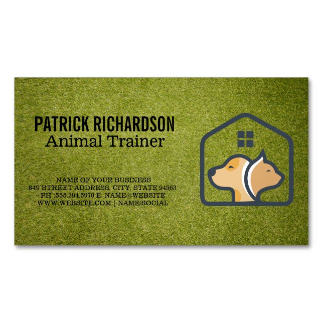 Dog Cat House Logo | Animal Services Magnetic Business Card (Front)