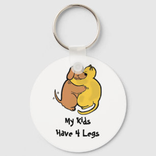 Dog & Cat Hug Keychain My Kids Have 4 Legs