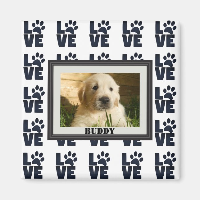 Dog Cat Love Paw Print Personalised Photo Magnet (Front)