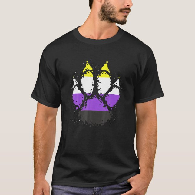 Dog Cat Paw Non Binary Flag Agender Genderqueer Pr T-Shirt (Front)