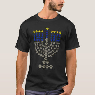 Dog Cat Paw Print Menorah Hanukkah Chanukah Jewish T-Shirt